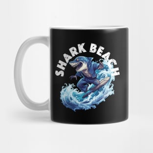 Shark Surfing - Shark Beach (White Lettering) Mug